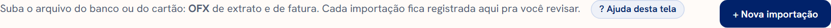 Cabeçalho da tela Importar, com o botão + Nova importação à direita e a legenda “o que já entrou e saiu” embaixo dele.